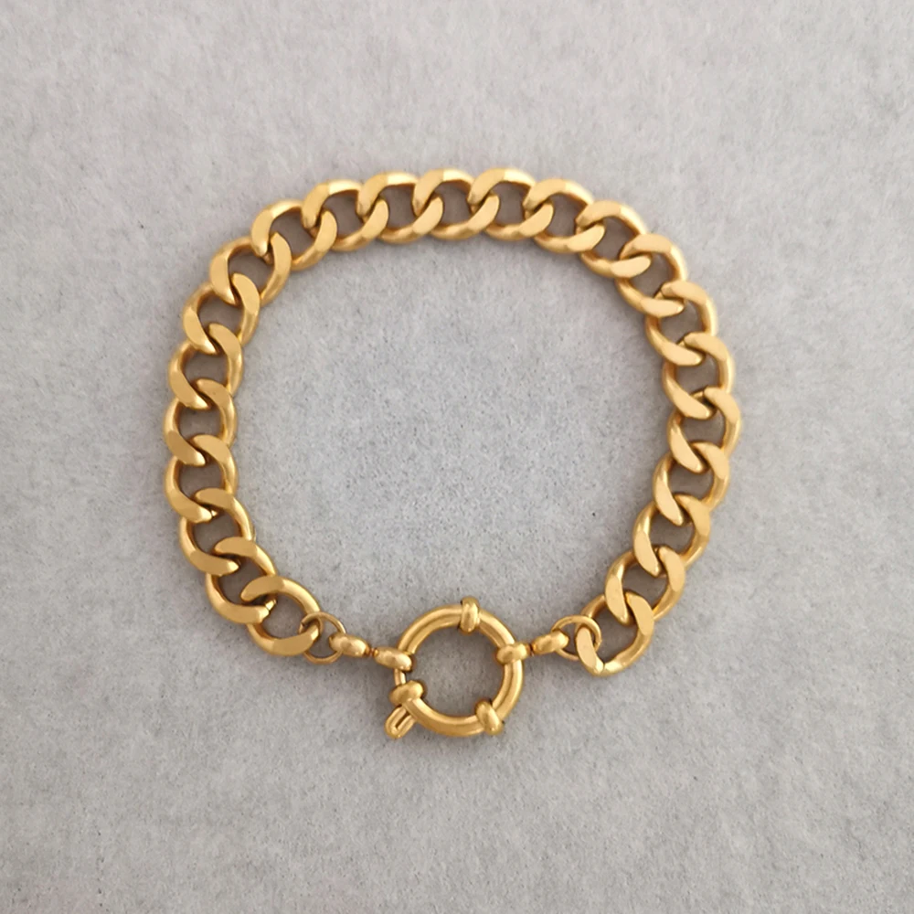 QMHJE Stainless Steel Bracelet Women Men Anchor Clasp Beads Chain Sailor Wheel Geometric Link Basic DIY Gold Silver Color Punk