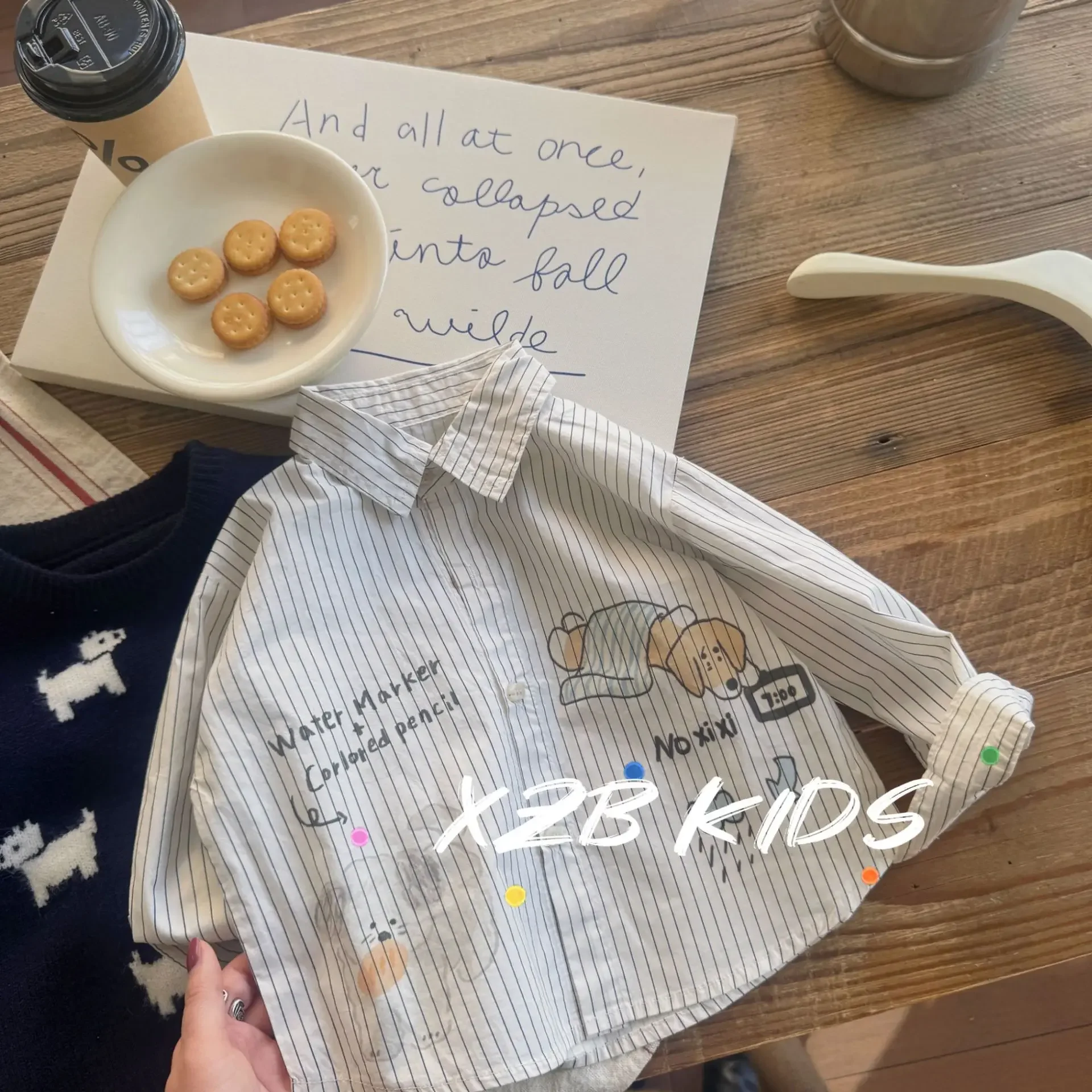 New Spring Cartoon Collar Shirt for Boys And Girls Stripe Pattern Toddler Kids Clothing Baby Clothes Children's Shirt