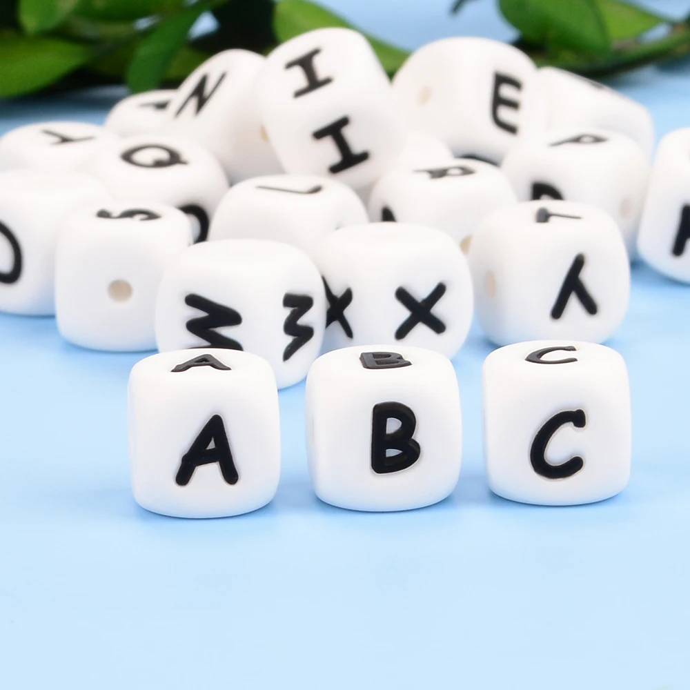 LOFCA 10pcs 12mm Silicone Alphabet Beads BPA Free Baby Teething Alphabet Beads Food Grade Baby Teething Beads DIY Bracelet Neckl 6