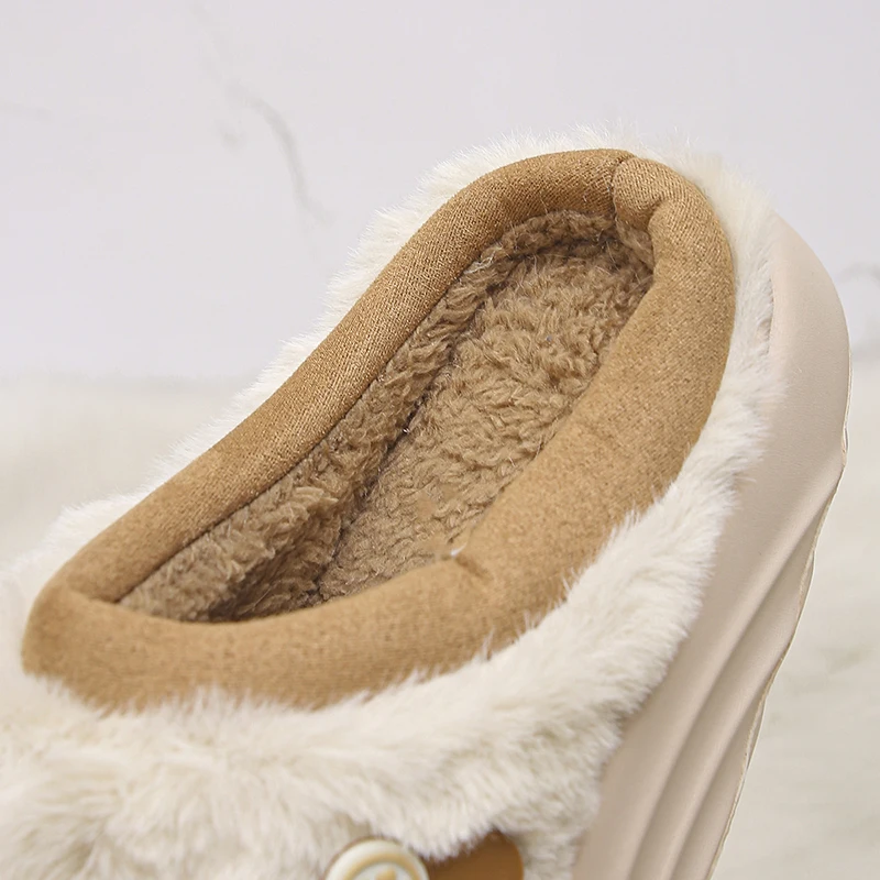 2025 Winter Indoor Cotton Slippers Women Lightweight Thick Sole Fluffy Fur Slides Woman Comfortable Non Slip Home Slippers 45