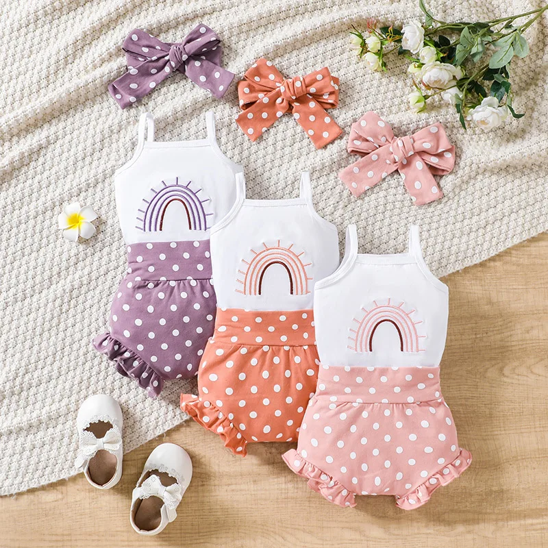 

Newborn Baby Summer Sling Triangle + Shorts + Headscarf Three-piece Set 0-2 Years Old Baby Crawling Suit