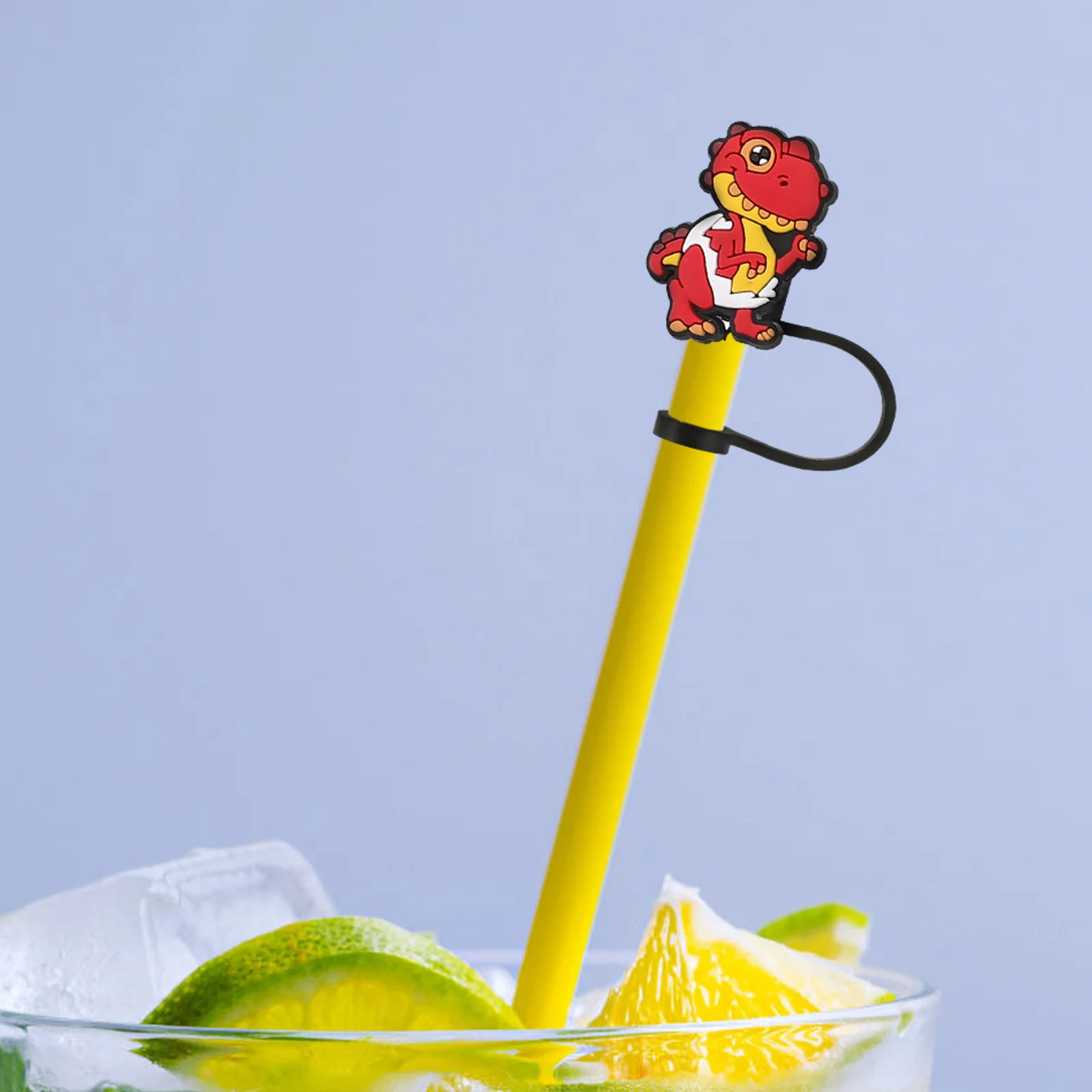 8 Pcs Cute Dinosaur Straw Protection Covers Dinosaurs Cap Colored Toppers Stainless Steel Straws Cartoon Tips Pvc Drinking Caps