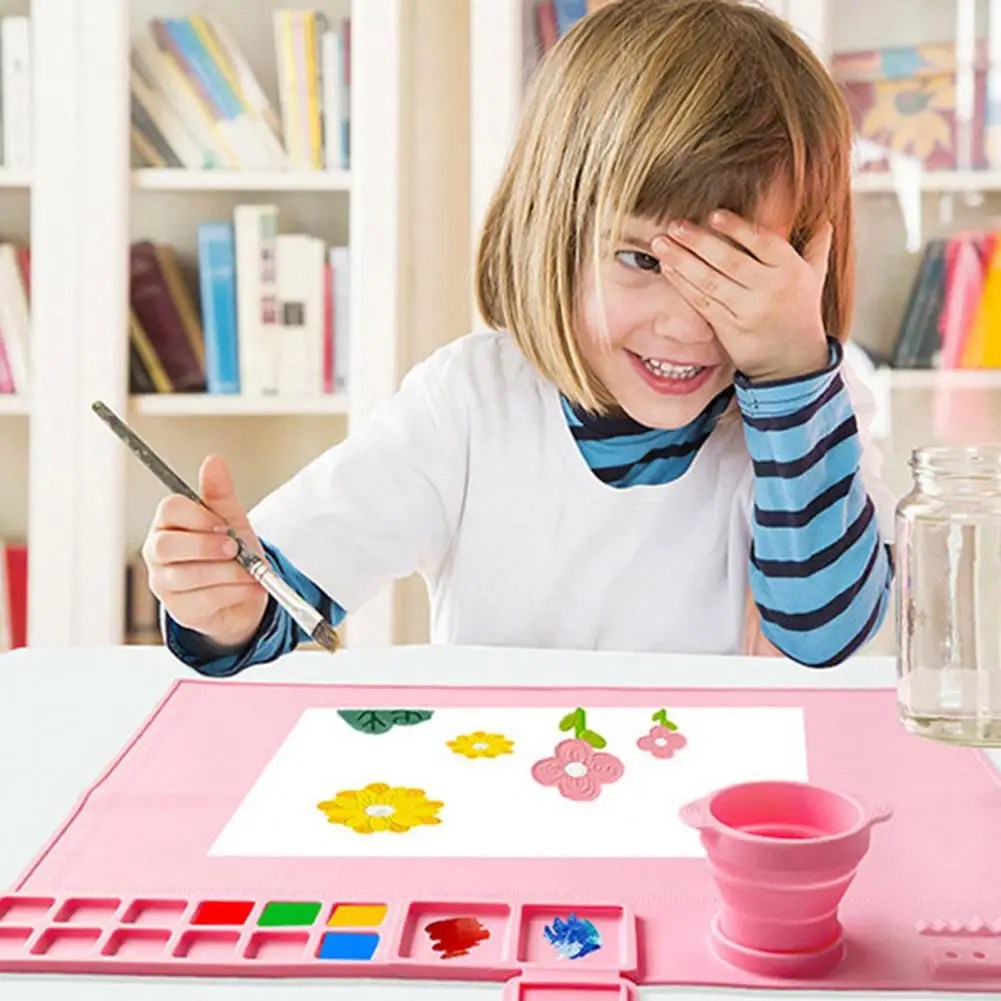Silicone Painting Mat With Collapsible Cup Craft Mat Painting Sculpting Resin Projects Heat Resistant Artist Gift