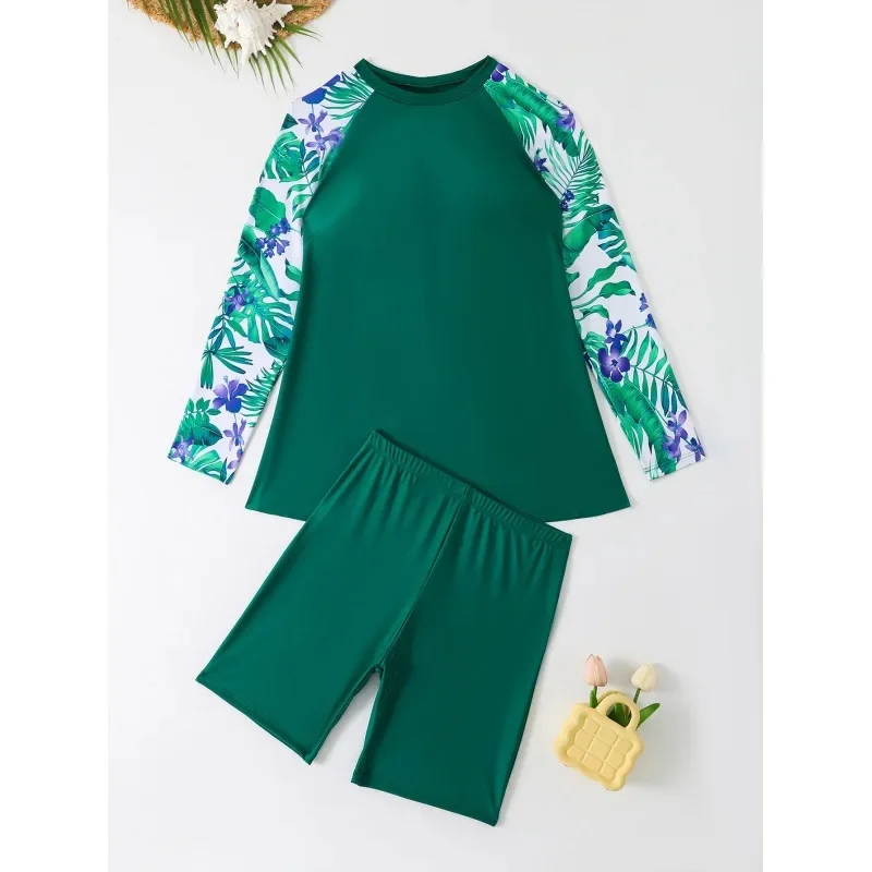 New 2025 plus Size Bikini Set Women's Long Sleeve Flat Angle Tankini Swimsuit Cross Border Large Size Swimwear Female Model