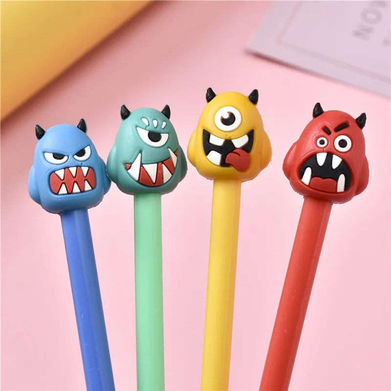 4pcs Creative Stationery Ballpoint Pen Set,Showing Teeth Little Monster Neutral Pen Cartoon Water Pen Signature Pen HY-182