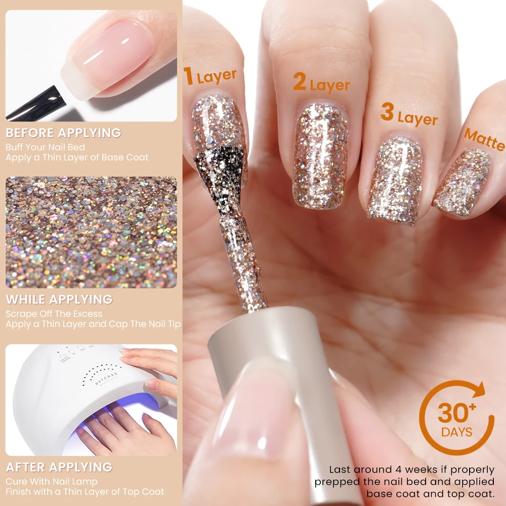 Glitter Gel Nail Polish 12ML for Manicure Soak Off Nail Art Gel Varnish Shiny Sequins UV