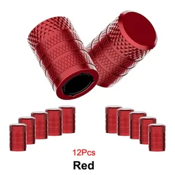 Premium Aluminum Tire Valve Caps - Corrosion Resistant, Universal Fit (Red - 12Pcs)