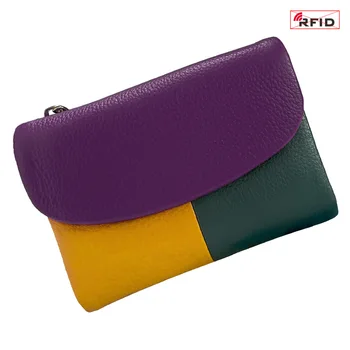 Portafoglio corto in vera pelle patchwork 2025 Nuova borsa morbida in vera pelle di mucca Porta carte da donna RFID Pochette in pelle di vacchetta