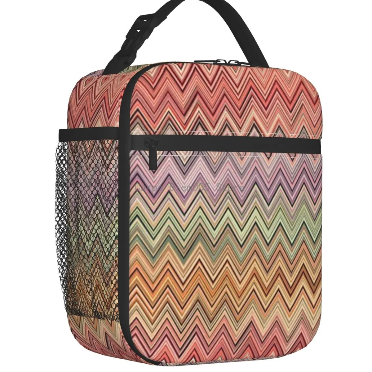 

Boho Vintage Contemporary Zig Zag Insulated Lunch Bags for Women Multicolor Modern Resuable Cooler Thermal Bento Box School