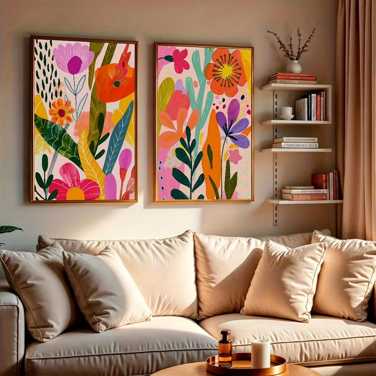 2pcs/set Bohemian Spring & Summer Flower Canvas Printing Vertical Abstract Plant Flower Wall Art Poster for Modern Home Decor 1
