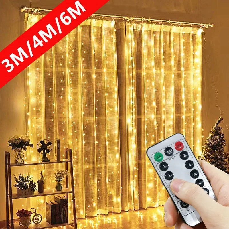 

Curtain LED String Lights Garland Festival Christmas Decoration USB Remote Control Holiday Wedding Fairy Lights for Bedroom Home