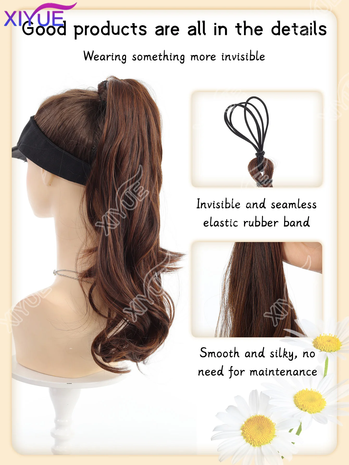 XIYUE Synthetic Wig Ponytail Long Wavy Ponytail Hair With High Elasticity Rubber Band Heat Resistant Hairpiece For Daily Use