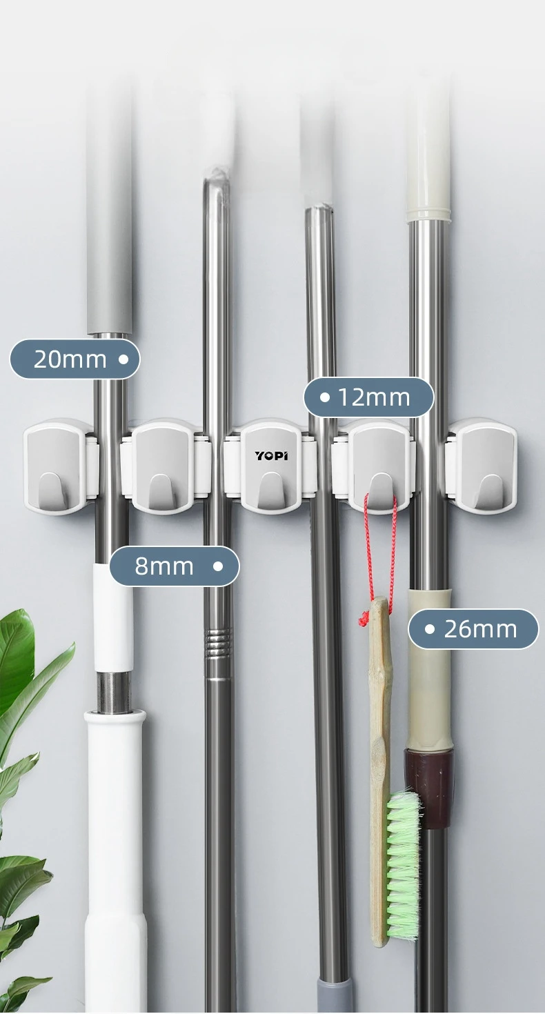 4-Position Wall-Mounted Broom & Mop Organizer