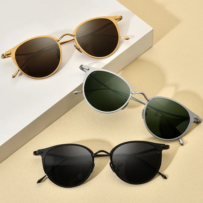 Luxury Brand Sunglasses Titanium Fashion Handmade for Women Ultralight Round Retro Design Glasses Personalized Men's Sunglasses