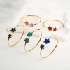Classic Luxury Stainless Steel Five Leaf Flower Open Bangle High Quality Women Fashion Party Jewelry Gift Daily Wear Clover 1
