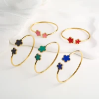 Classic Luxury Stainless Steel Five Leaf Flower Open Bangle High Quality Women Fashion Party Jewelry Gift Daily Wear Clover 1