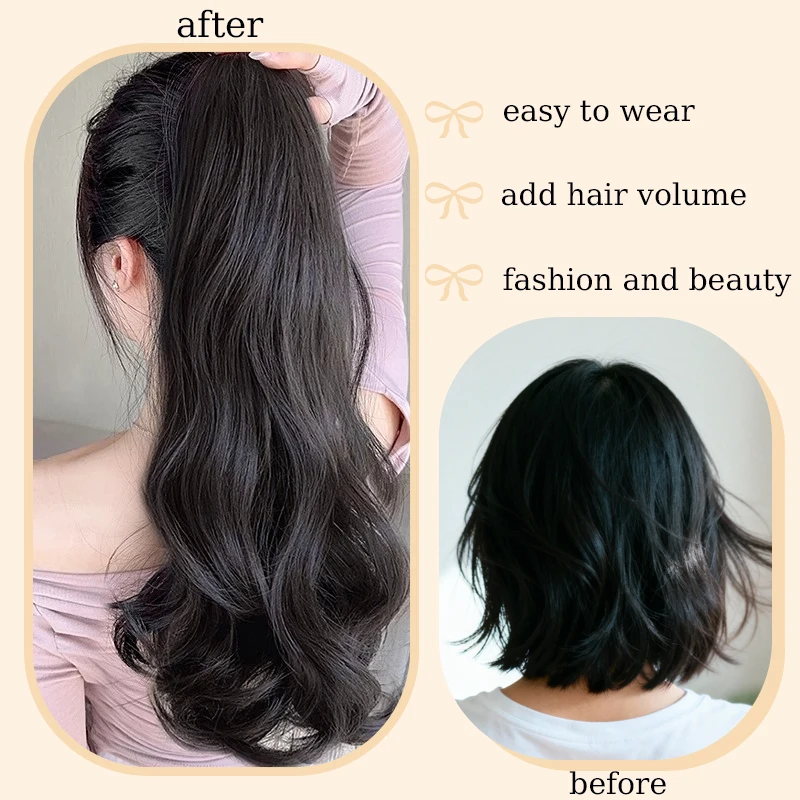 18inch Synthetic Wavy Hair Ponytail Extensions Wig Claw Clip Wavy Ponytail Hairpiece with Drawstring for Women Daily Party Use