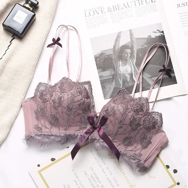 Lace Floral Embroidery Sexy Bra Comfortable Adjustable Women Underwear 3/4 Cup Wireless Girl Brassiere Bralette 5