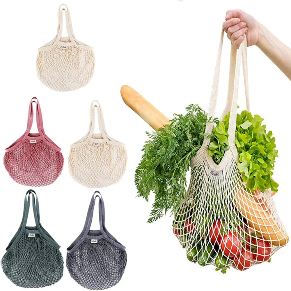 Grocery Bags Storage Bag Storage Net Bag Produce Storage Bags Portable Reusable Grocery Bags Vegetable Bag Washable Cotton Mesh String Organic Organizer Handbag Short Handle Net Tote