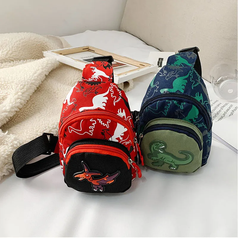 Kids Waist Bags Cartoon Dinosaur Print Outdoor Travel High Capacity Crossbody Zipper Bag Girl Boy Gift Children Chest Pouch Pack