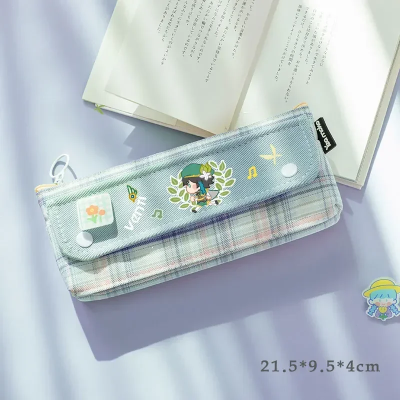 

Genshin Impact Cosplay Kawayi Venti Wanderer Paimon Nahida Xiao Klee Canvas Campus Student Portable Flip Pencil Case Stationery