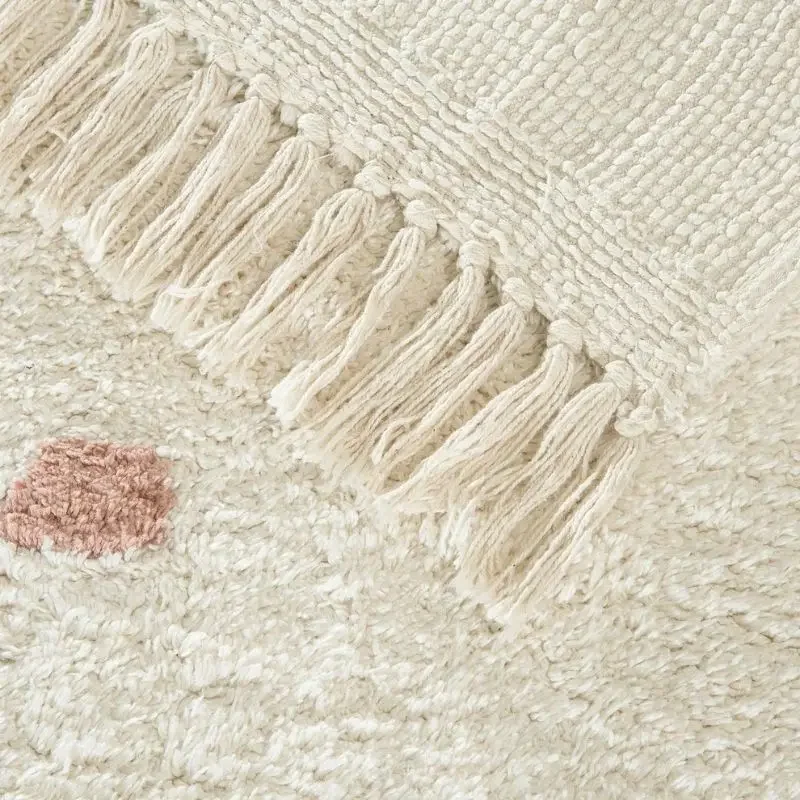 Dot Fluffy Carpet For Living Room With Tassels，White Hairy Nursery Play Mats For Children,Rectangle Plush Kids Bedroom Rug 2
