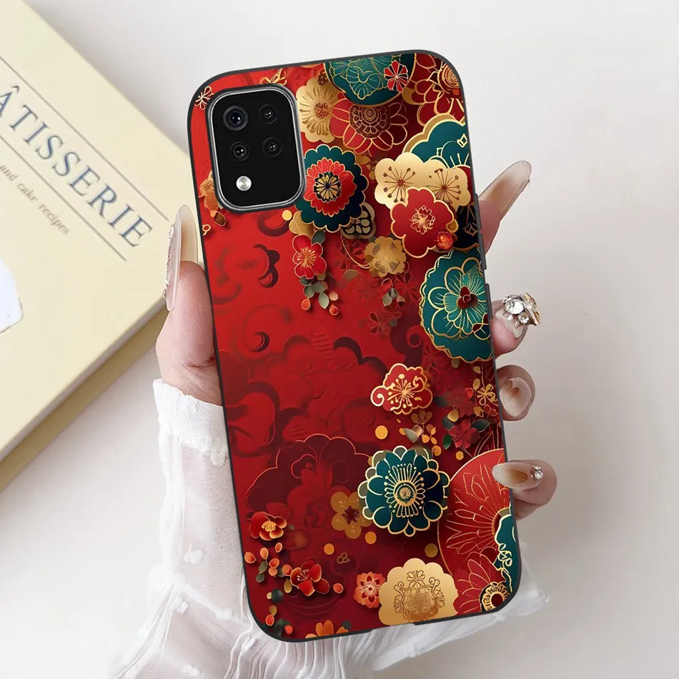 New Cute Cartoon Floral Phone Case, Black Silicone Soft Cover