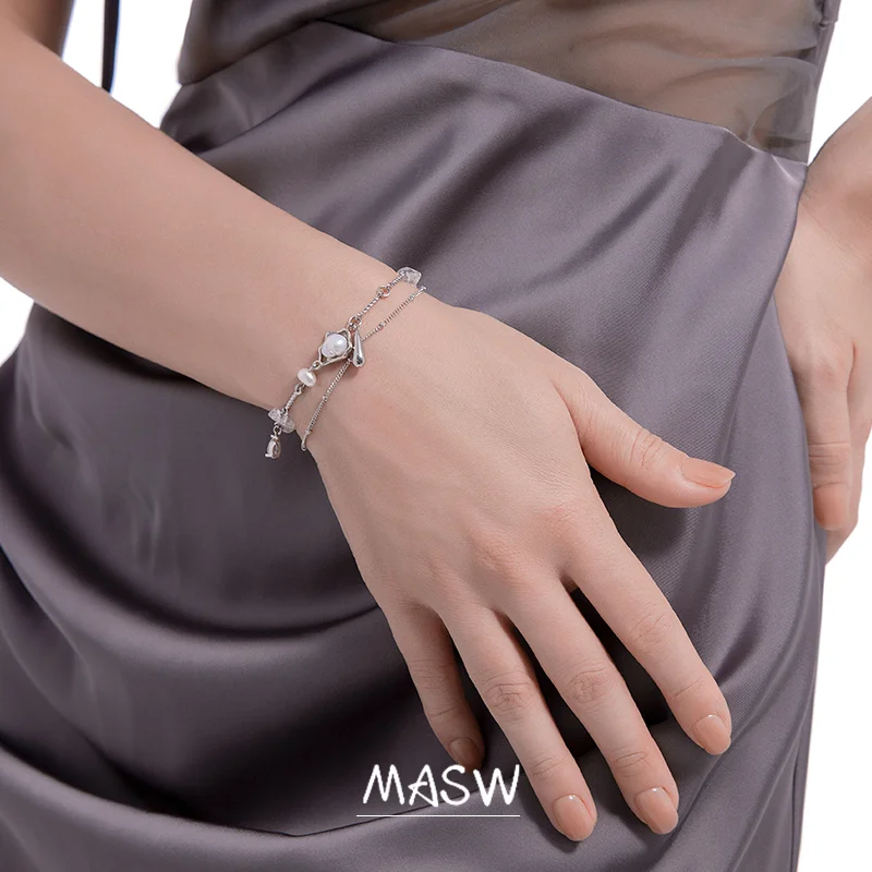 Fashion bracelet Fashion jewelry Pearl bracelet MASW Original Design Gometric Pearl Glass Charm Bracelet Trend New Luxury Jewelry For Women Female Party Wedding Gift