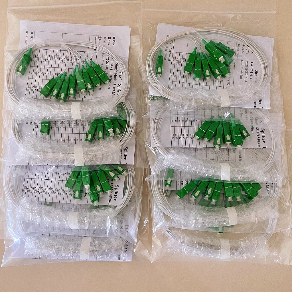 

20PCS Fiber Optical PLC Splitter SC APC 1 : 8 Mini steel tube type 1x8 0.9mm Connector ftth