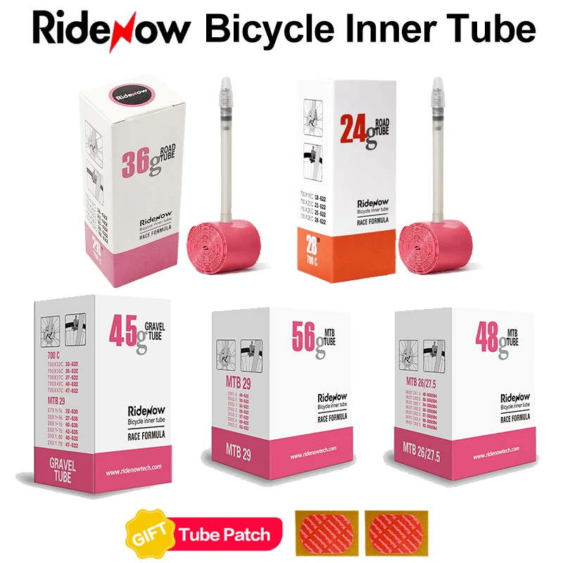 RideNow 초경량 도로 자전거 내부 튜브 700, MTB 자전거 TPU 내부 튜브, 26/27.5/29 인치 프렌치 밸브, 45mm, 65mm, 85mm, 700C, 18mm, 25mm, 28mm, 32m