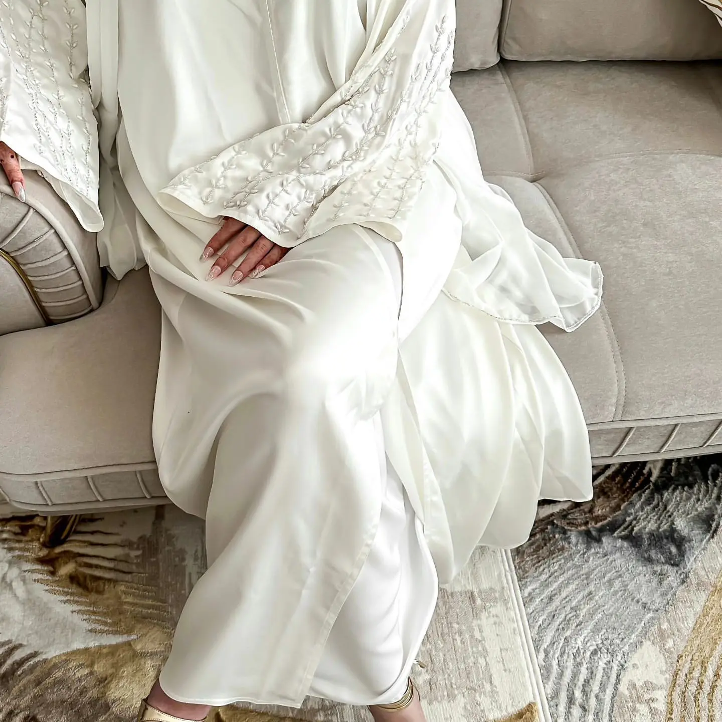 2024 Hand made Pearls Satin Luxury Abaya Dubai Modest Dresses New Islamic Clothing Abayas for Women Muslim 3