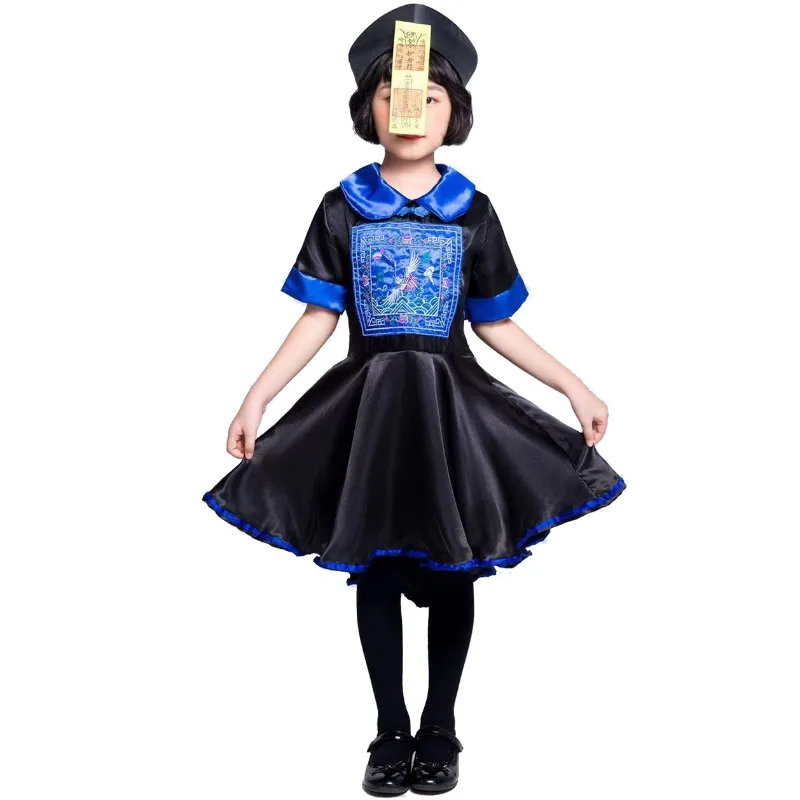 Children Zombie Cosplay Costume Girls Boys Qing Dynasty Role Play Halloween Ancient Small Zombies Stage Performance Costume