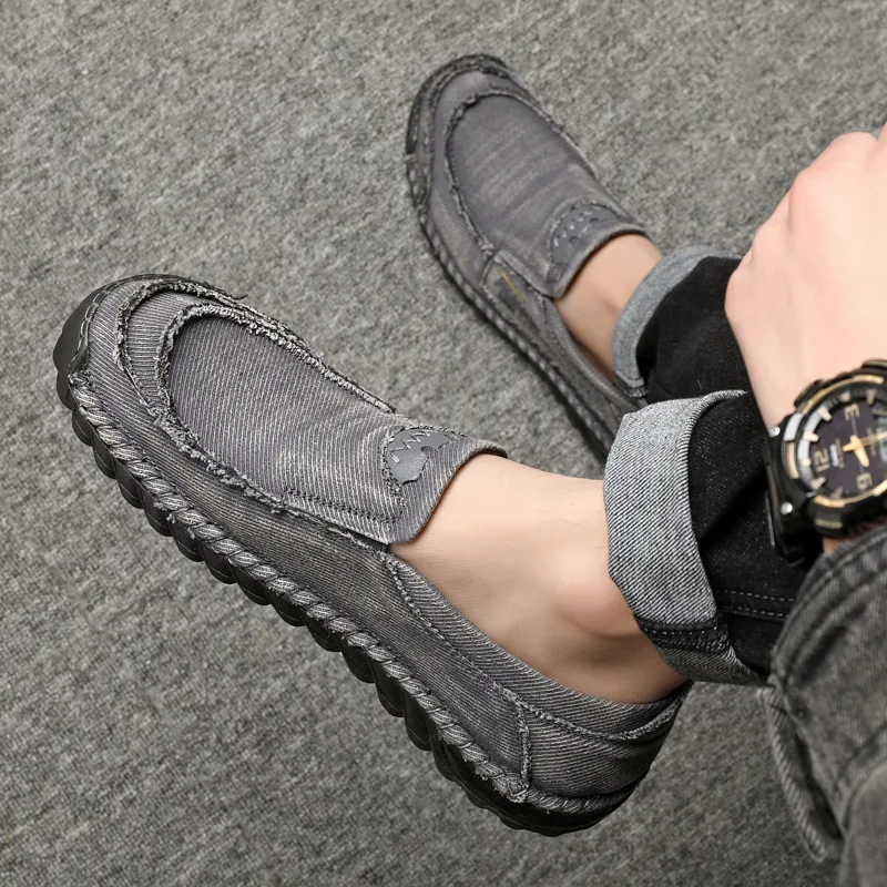 Spring Fashion Low Top Washed Fabric Casual Men's Shoes Breathable Soft Sole Fabric Men's Driving Shoes 4