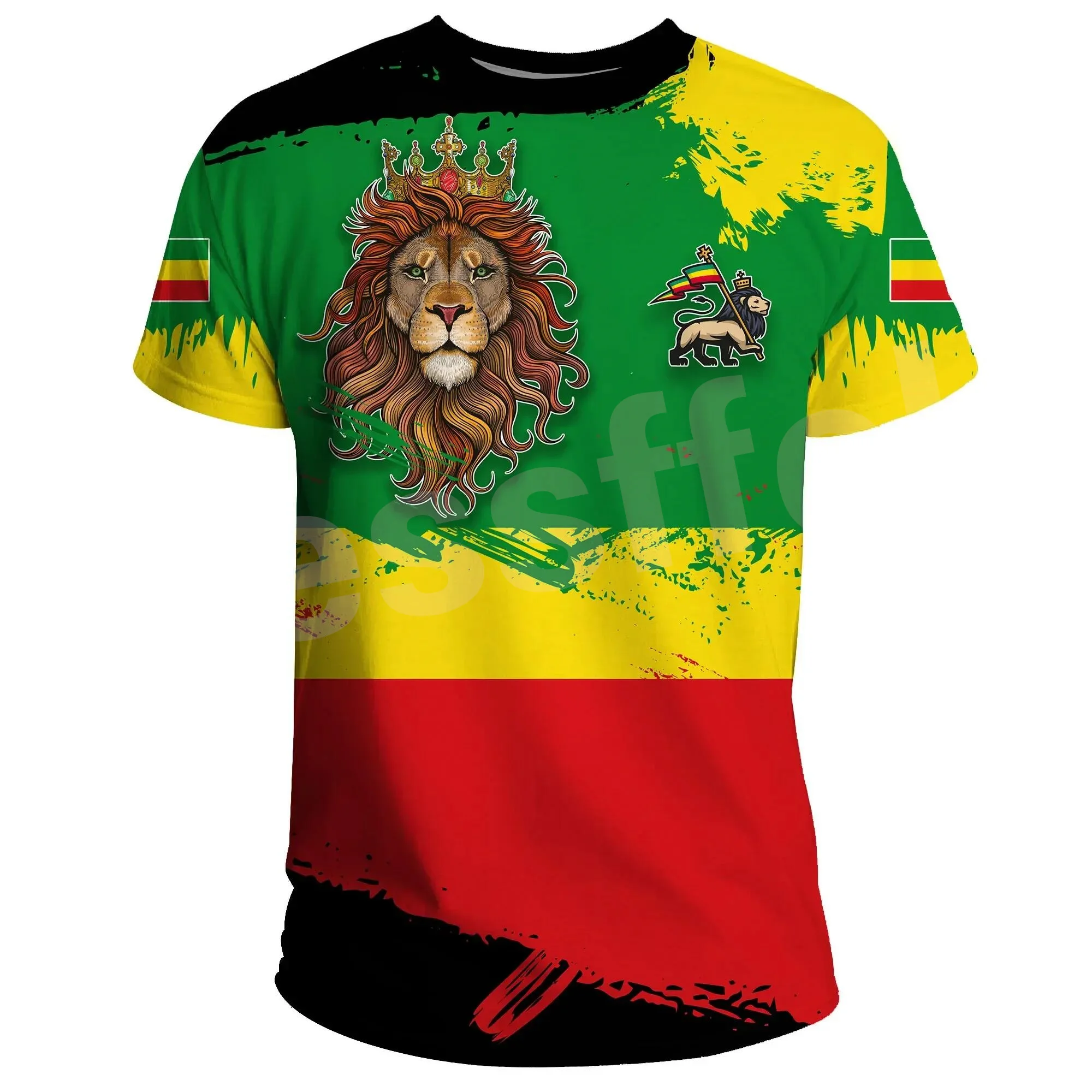 

Tessffel Africa County Ethiopia King Native Tribe Lion 3DPrint Men/Women Summer Casual Tee Short Sleeves T-Shirts Streetwear A4