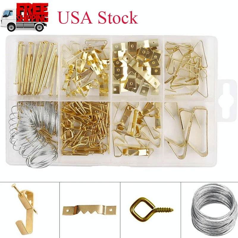 

200pcs Picture Hanging Kit Hooks Nails Sawtooth Hangers Painting Mirror Photo Frames Kit with Case Picture Fasteners Wall Hooks