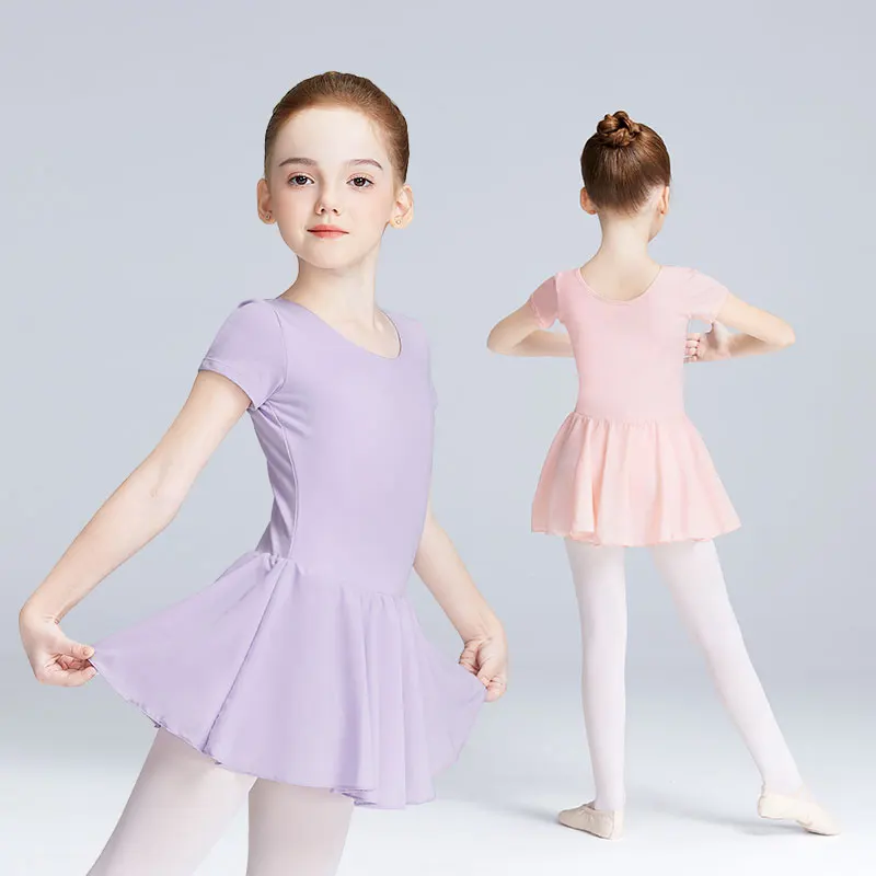 Robe de Ballet avec Doublure pour Fille, Justaucorps de bug astique avec Jupe, Manches Courtes, Tenue de brev, Entrejambe Fermée