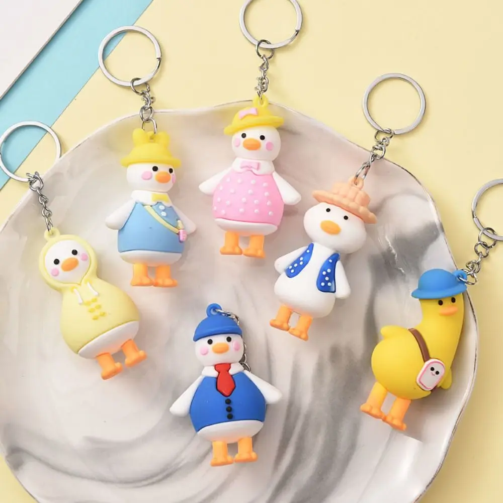 Milk Bottle Travel Duck Keychain Student Duck Vest Horse Clip Animal Pendant Cute Necktie Cartoon Keychain Kid