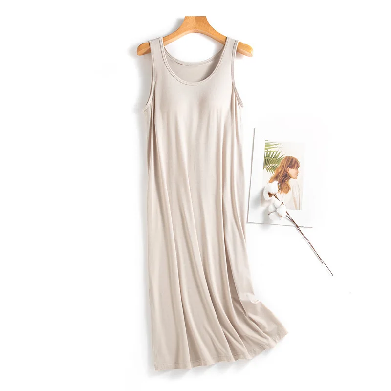 Casual Chest Pad Lingerie Modal Sleeping Shirt For Women's Nightgowns Sleeveless Summer Home Wear Nightwear Bra Sleeping Dress