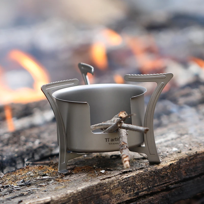 POÊLE COMPACT PLIANT en titane avec plateau à alcool solidifié pour la