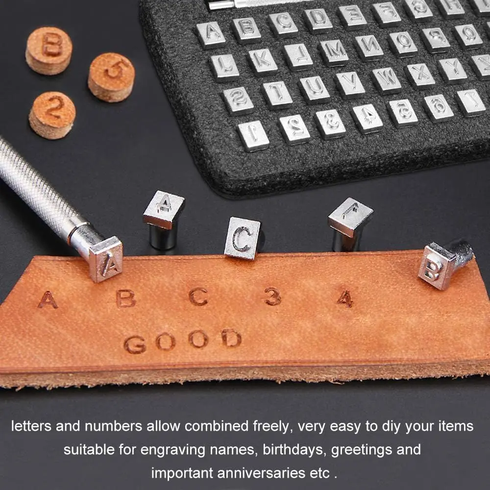 Leather Craft Stamping Tools 36pcs Leather Stamping Kit Alphabet Number Capital Letter Pattern Stamps for Clay DIY Leathercraft