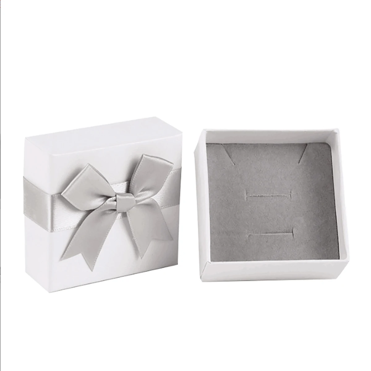 Elegant Grey Satin Bow Jewelry Gift Box