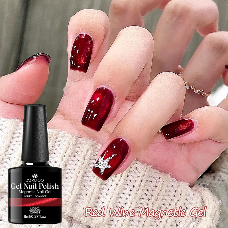 8ml Weinroter Katzenaugen-Magnetgel-Nagellack Funkelnder Glitzer Magnetischer Semi-Permanenter UV-Gel-Lack Nagelbedarf DIY – Detail 6