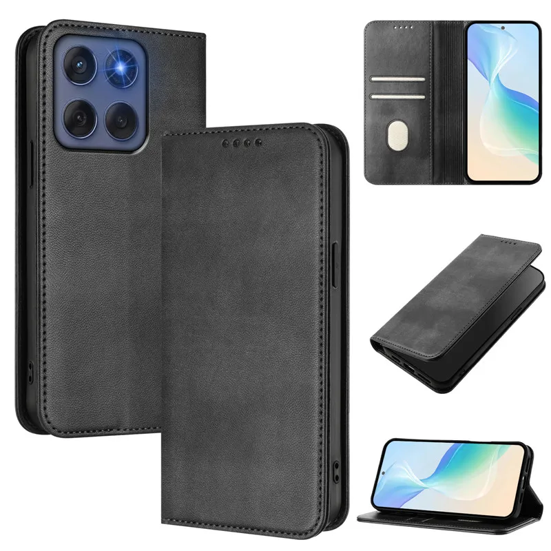 Premium Clamshell Leather Phone Case with Anti-theft Magnetic Flip Cover & Wallet Feature