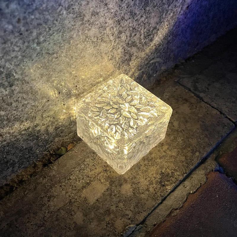 Solar Garden Lights Outdoor Paver Square Brick Ice Cube Sunlight Patio Walkway Pathway Step Solar Lamp Christmas Holiday Decor