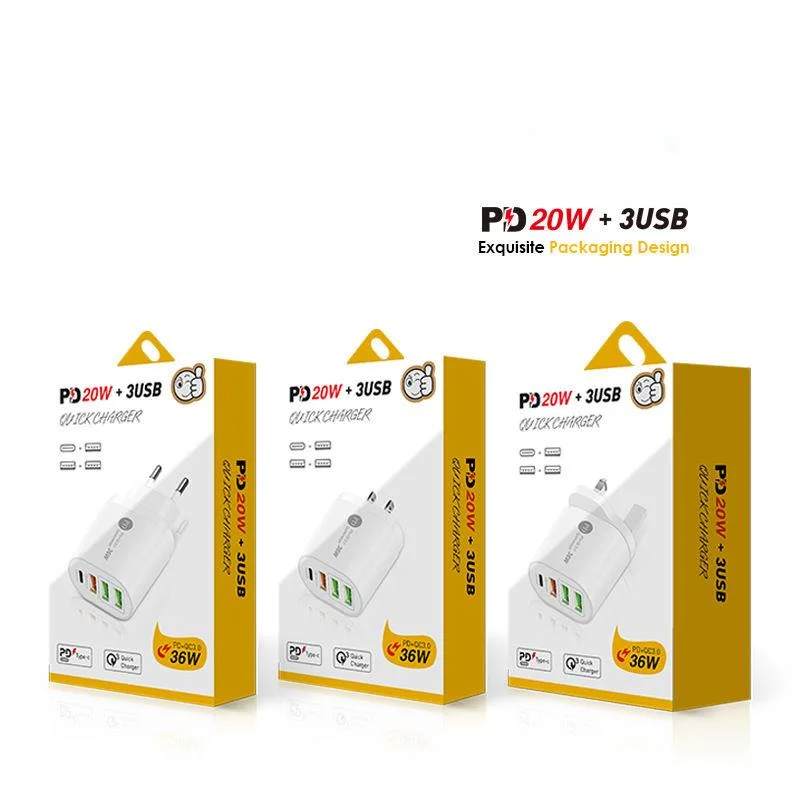 New PD36W fast mobile phone charger 5V4A British standard PD+3USB multi port adapter charging head_voghion.com