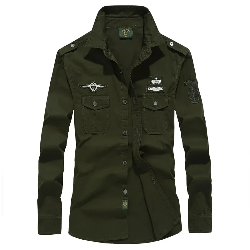 Spring Autumn Men Long Sleeve Cargo Polo Shirt Men Casual Fashion Cotton Shirt Tactic Military Embroidery Tops Plus Size 6XL