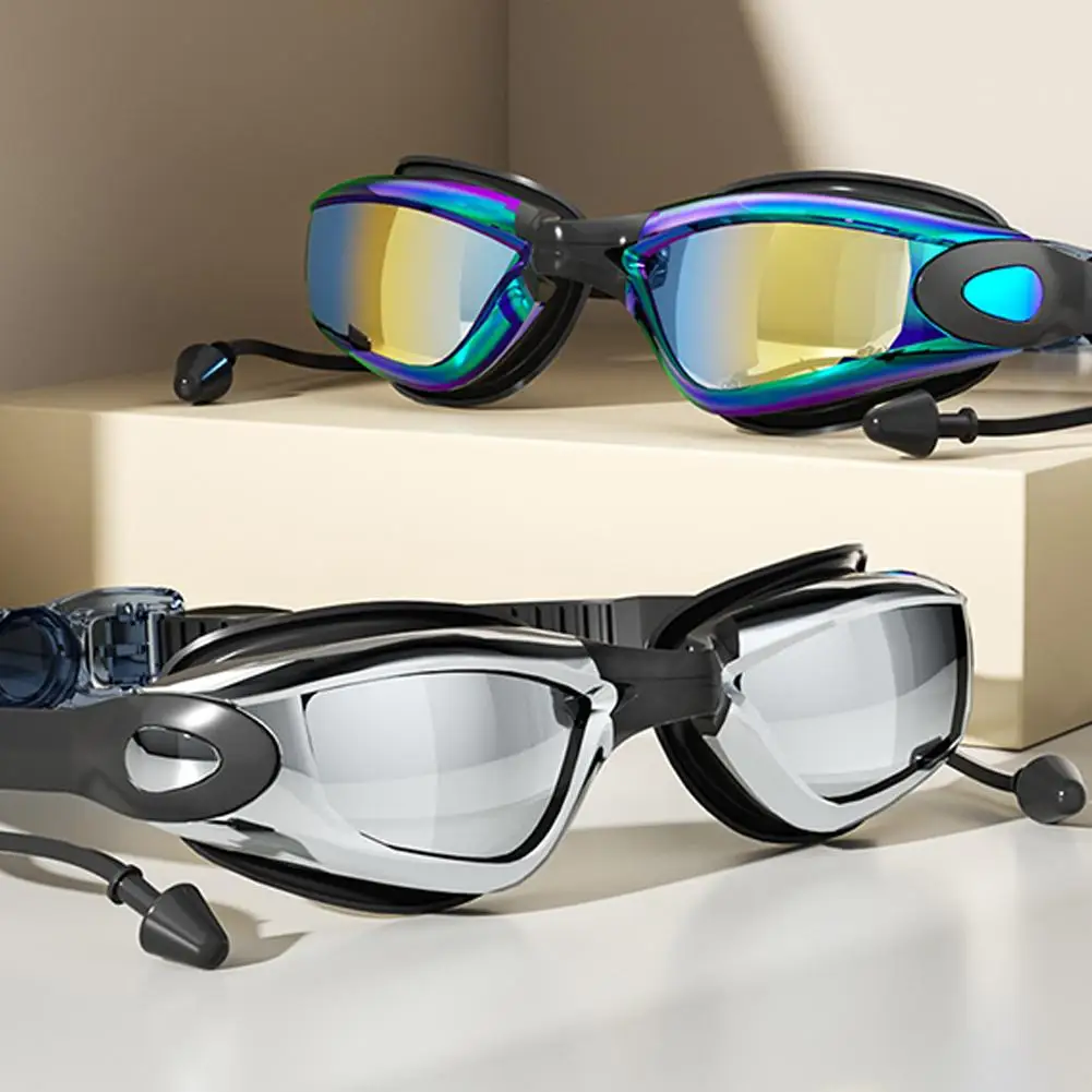 Anti-fog Adjustable Swimming Goggles Adults With Earplugs & Nose Clip HD Silicone Waterproof