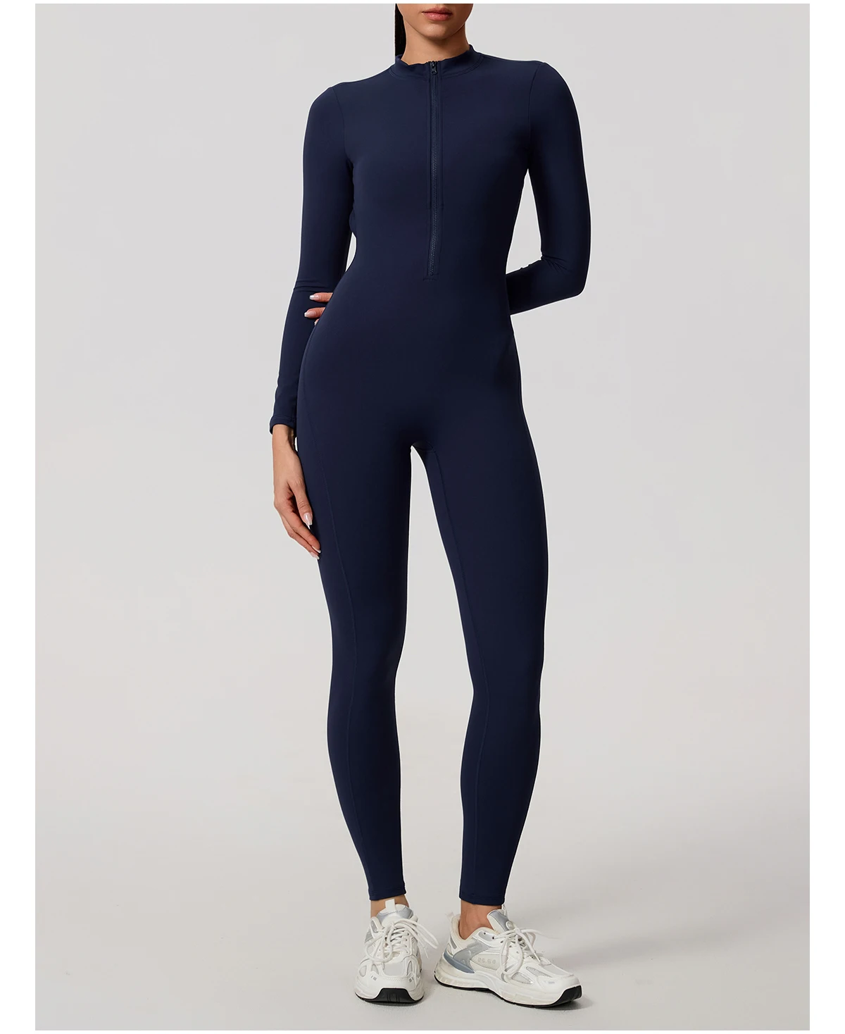 Ctenkevet Damen-Overall mit langen Ärmeln und halbem Reißverschluss, V-Rücken-Design, Po-Lifting, Fitnessstudio, Activewear, Sport-Outfit für Damen – Detail 27