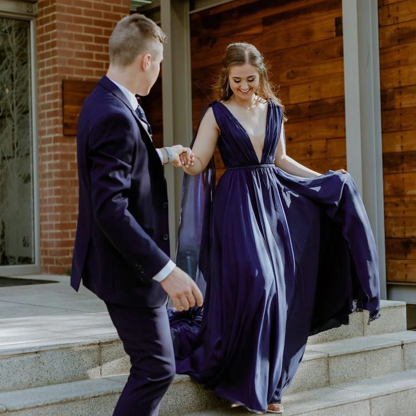 

Deep V Neck Chiffon Special Occasion Dress with Shoulder Wings Custom Made Backless A Line Ruched Purple Sexy Evening Prom Gowns