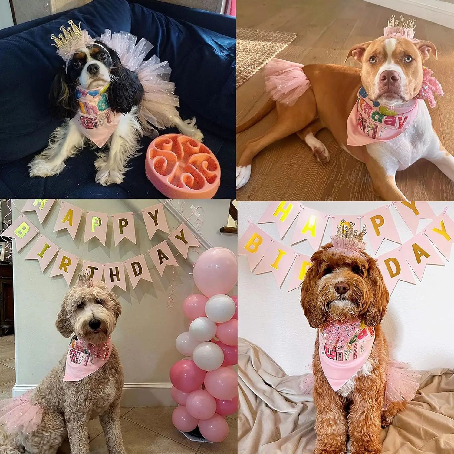 Dog Birthday Hat Bandana Girl-Dog Puppy Birthday Party Supplies-Pink Tutu BirthdayHat Scarf Bow